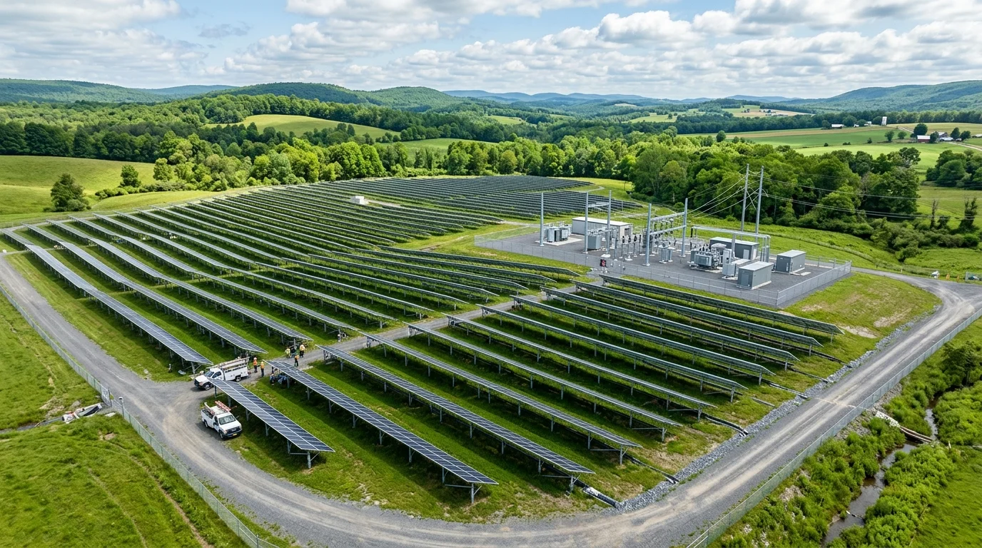 Offsite Utility-Scale Community Solar Farm Array Providing Remote Clean Energy Bill Credits