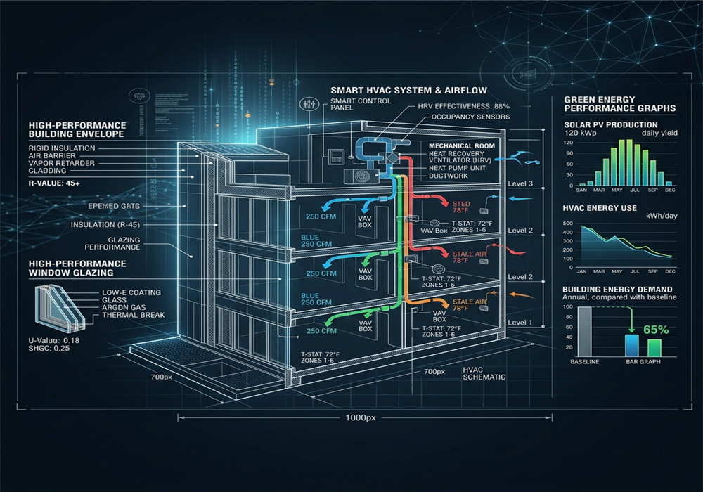Energy modeling simulation software evaluating building performance