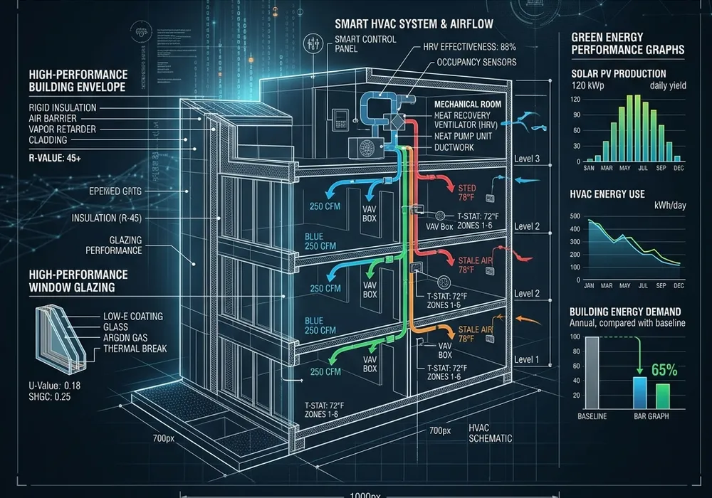 Energy modeling simulation software evaluating building performance