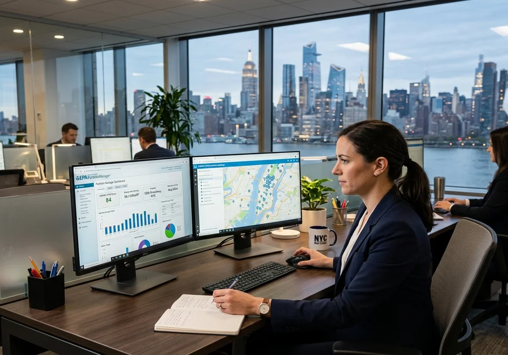 Property Manager in NYC Office Using EPA ENERGY STAR Portfolio Manager Dashboard for LL84 Benchmarking