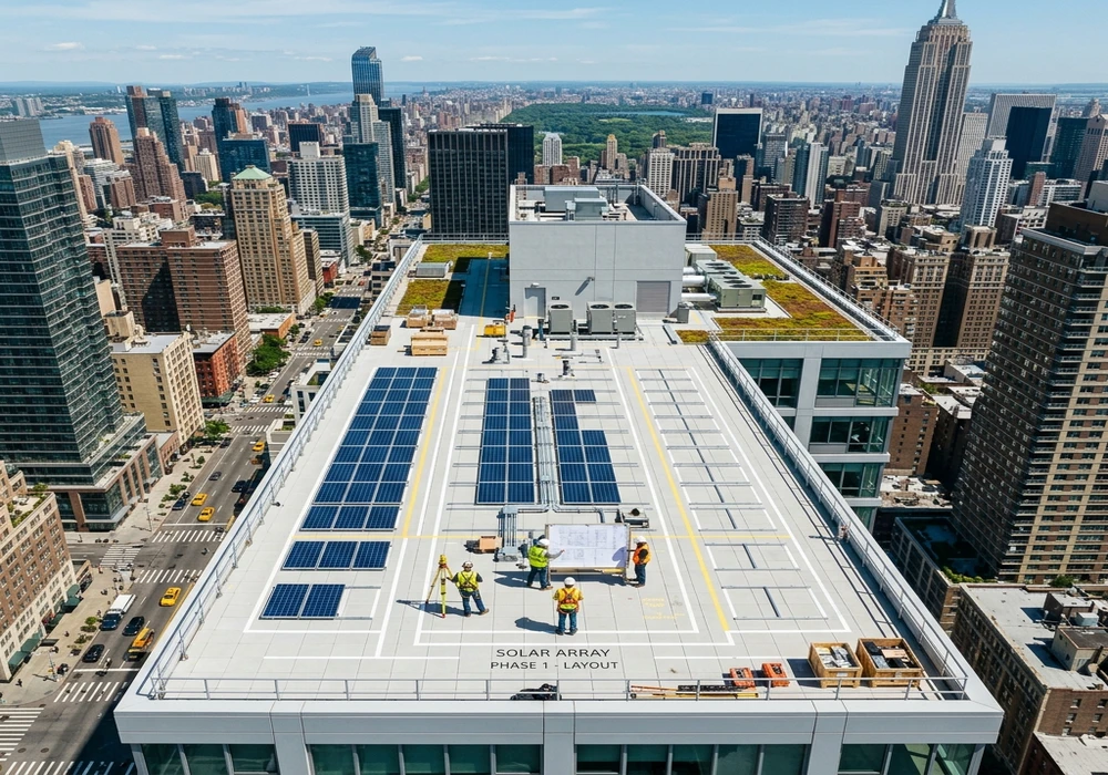 Rooftop solar panel layout planning and energy optimization for NYC commercial property