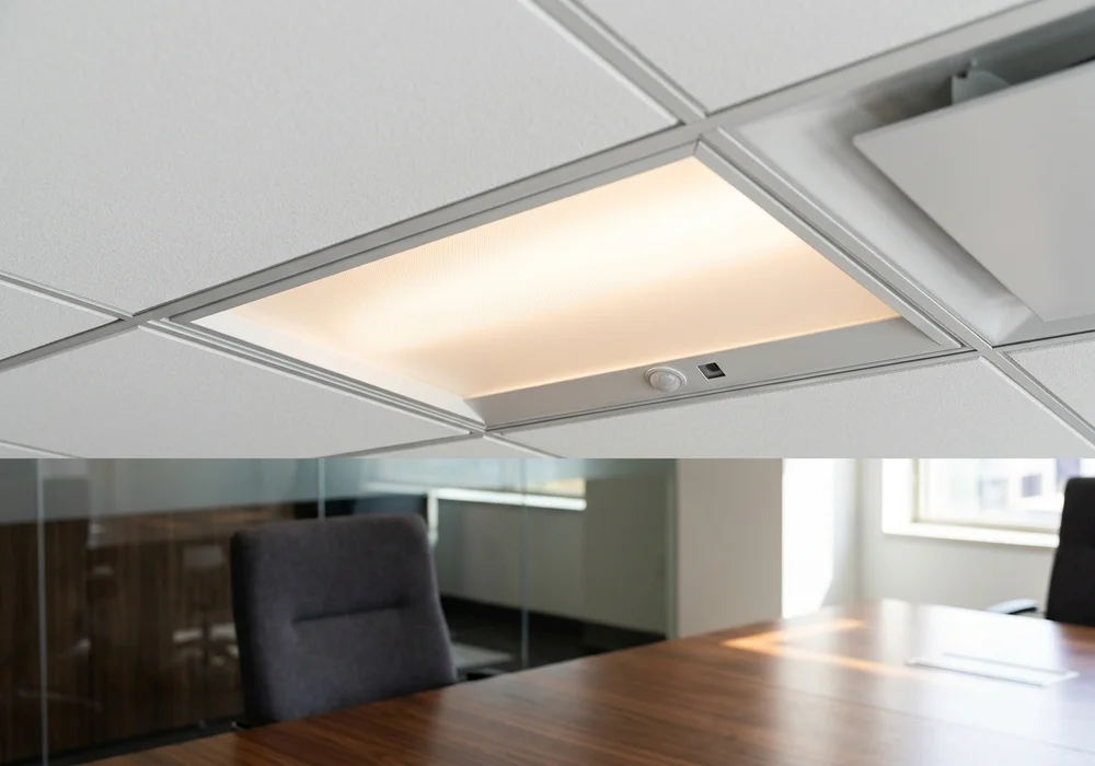 Commercial LED Troffer Fixture with Integrated Daylight and Occupancy Sensor