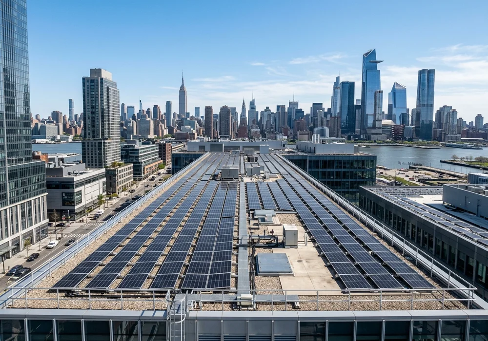 Rooftop Solar Photovoltaic Array on NYC Commercial Building