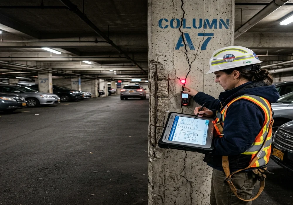 Central database table tracking structural parking structure compliance program details
