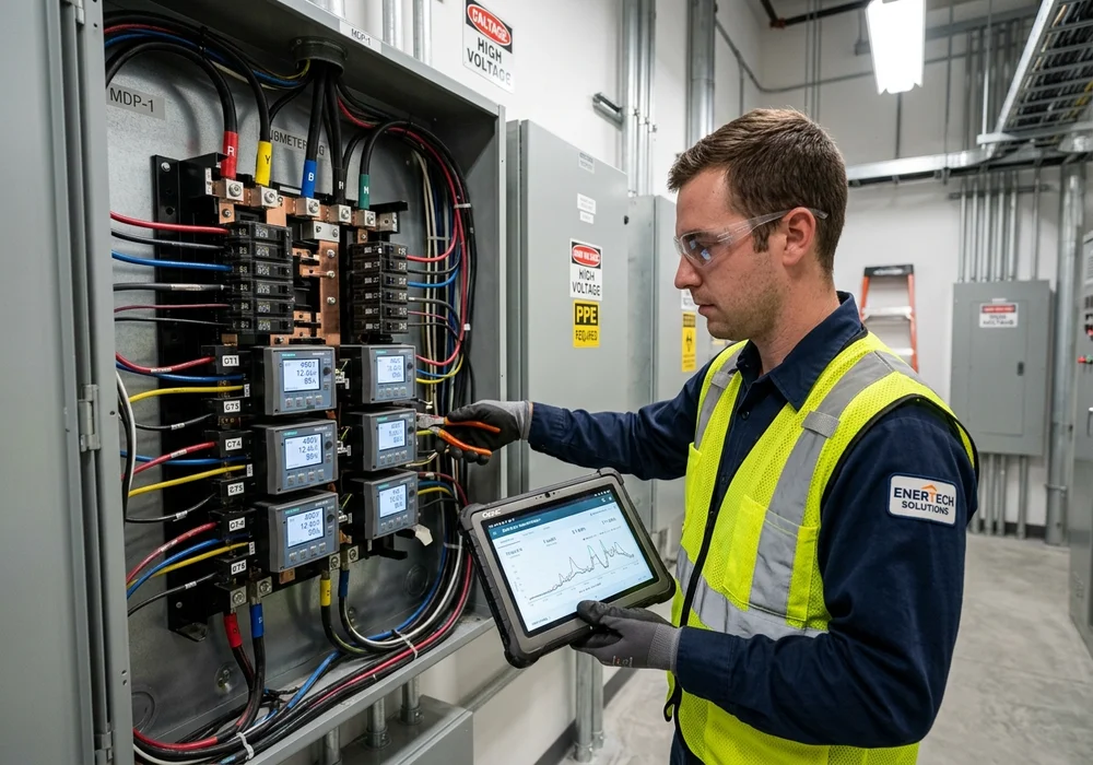 Electrical Engineer Inspecting Commercial Tenant Submetering Panel