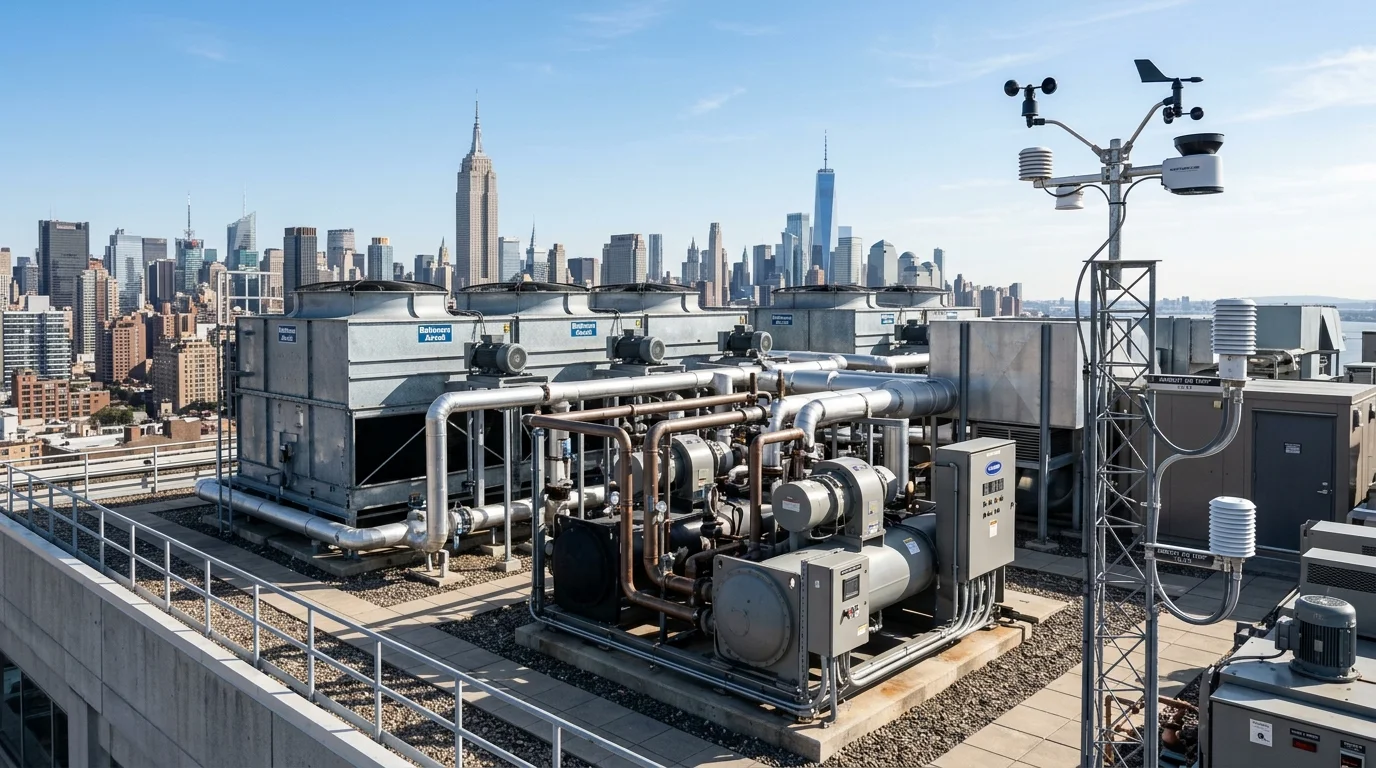 Commercial Rooftop Chiller Plant and Outdoor Weather Monitoring Probes in New York City
