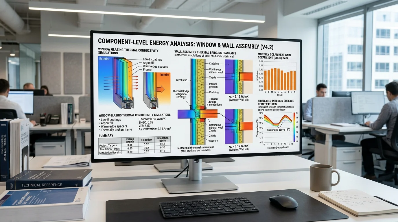 Component-Level Thermal Energy Analysis of Commercial Window Glazing and Wall Insulation Assembly