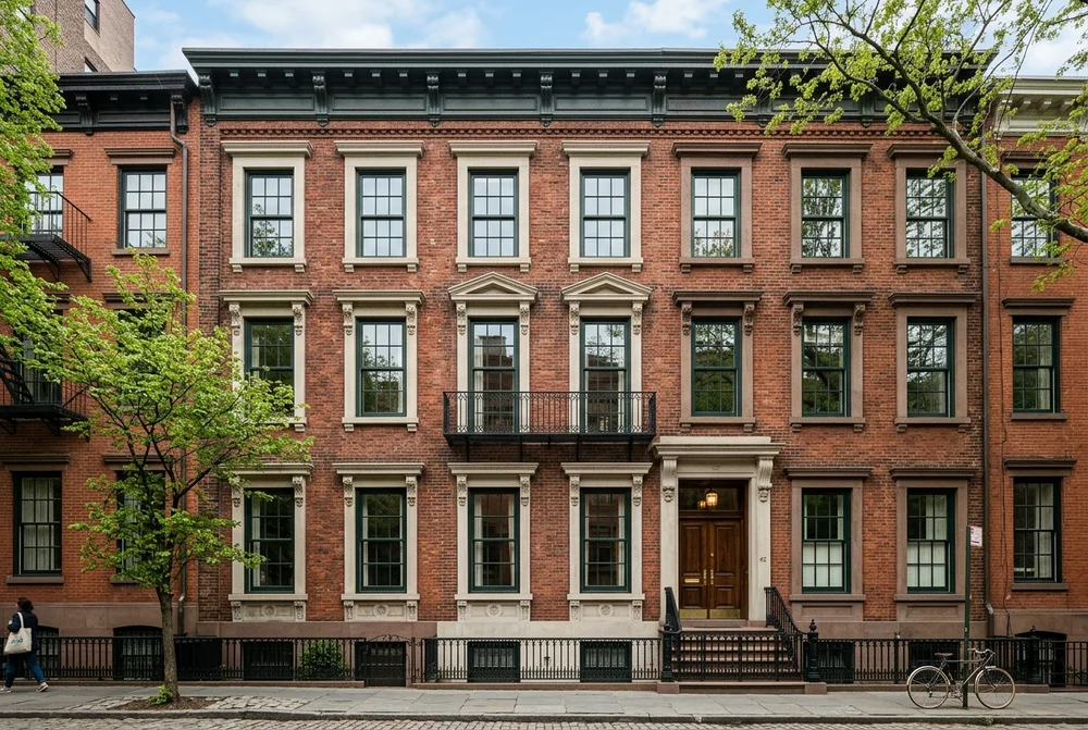 Restored Historic Wood Double-Hung Windows on Landmarked NYC Brownstone Building Facade